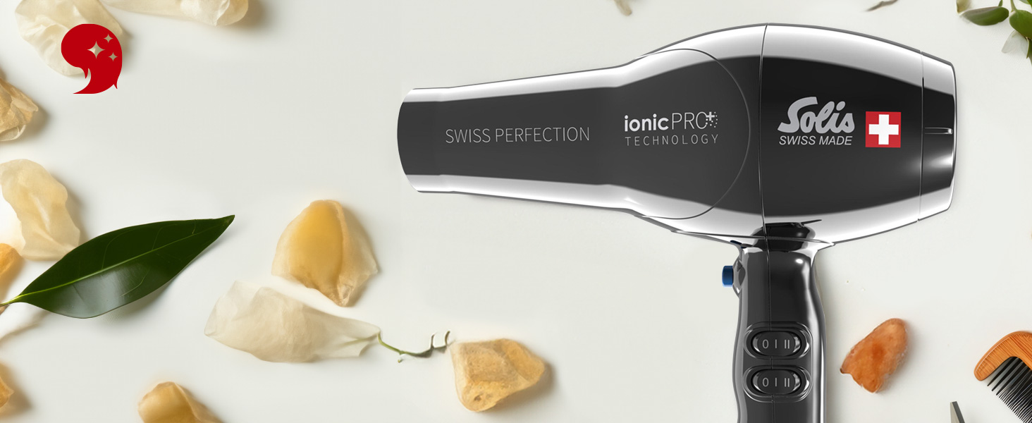 Фен Solis Swiss Perfection 360º ionicPRO 440 з іонізацією, поворотний шнур, насадка для укладки, чорний