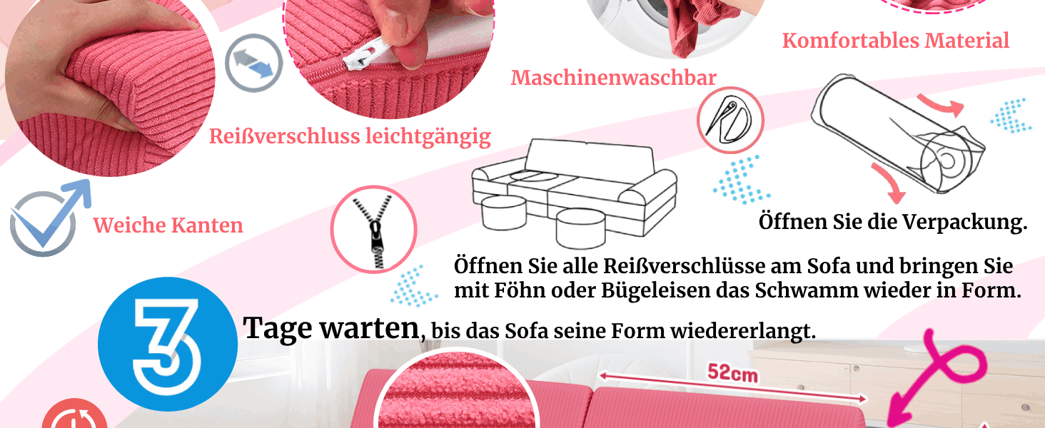 Дитяче ігрове диван-конструктор MAMIZO Cord, 15 частин, рожевий. Модульний диван-конструктор для гри та відпочинку в дитячій кімнаті. Оeko-Tex сертифікат.