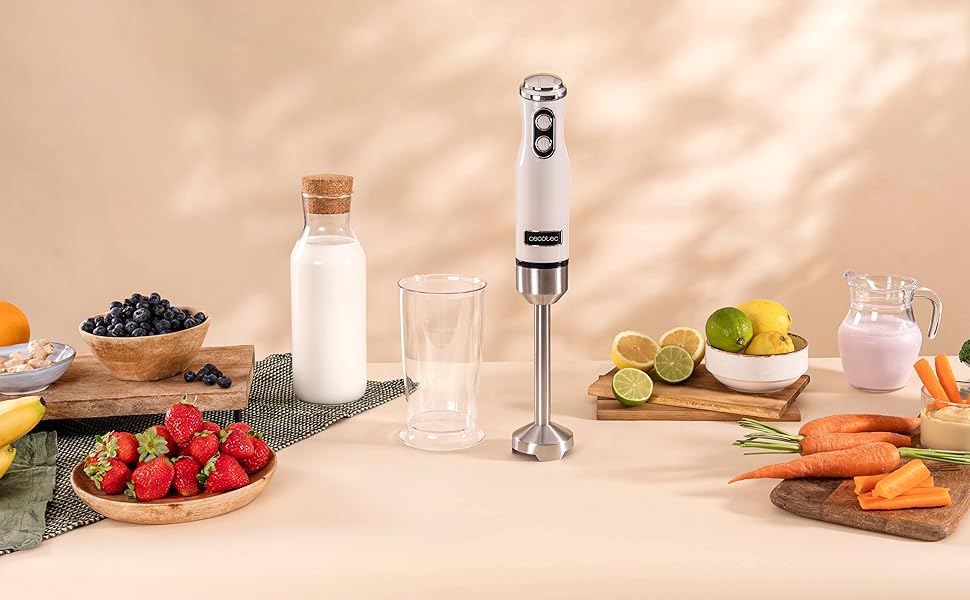 Блендер Cecotec Stabmixer Power RetroBeige 1200MAX Cream&Crush, 1200 Вт, 2 швидкості, набір аксесуарів, захист від бризок