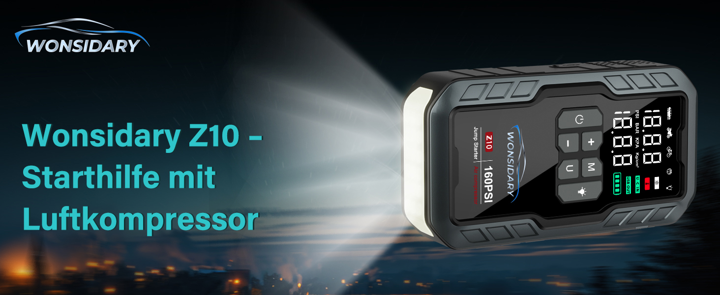 Powerbank Starthilfe 7000A для автомобіля: 27000 mAh, 160 PSI, компресор, LED-ліхтарик, для 12V бензинових та дизельних двигунів (до 8.0L)