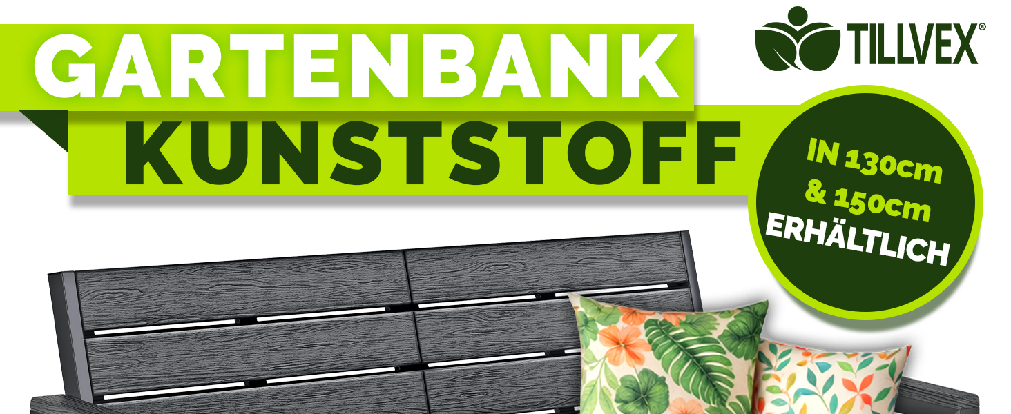 Садова лавка Tillvex® 3-4 місця з подушками та чохлом, вулична, стійка до погодних умов, деревоподібна, до 300 кг, антрацит 150 см