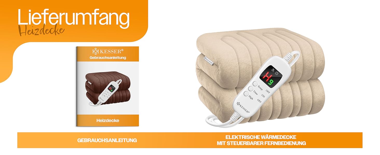 Електрична грілка KESSER® з плюшу 160x120 см, антрацит, з таймером, 7 температурних режимів, пральна до 40°C, цифровий дисплей, сертифікат TÜV SÜD GS