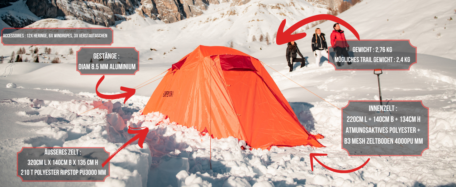 Намет GOALPINE® Expedition I 2-місний помаранчевий: ультралегкий, водонепроникний (4000 мм) для туризму, альпінізму та велопоходів, 3-4 сезони, швидке встановлення