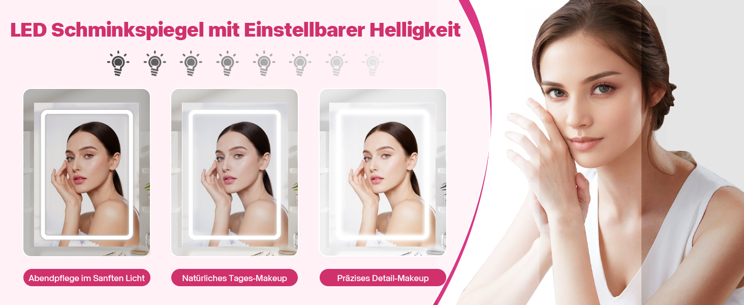 Трюмо Airfish з підсвічуванням 108x40 см: стіл для макіяжу з дзеркалом, 2 шухляди, 3 кольори, регулювання яскравості, для спальні/вітальні (білий)