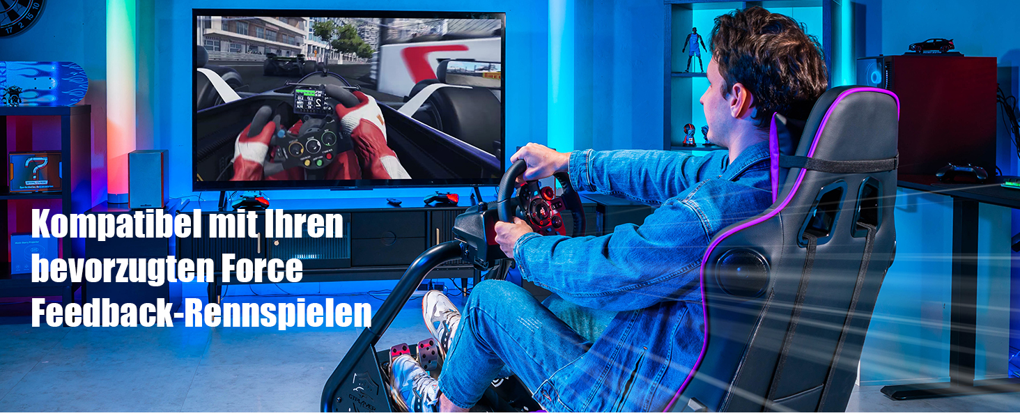 GTPLAYER Симулятор кокпіт для гонок, стійка для керма та педалей з динаміками (Ліловий)