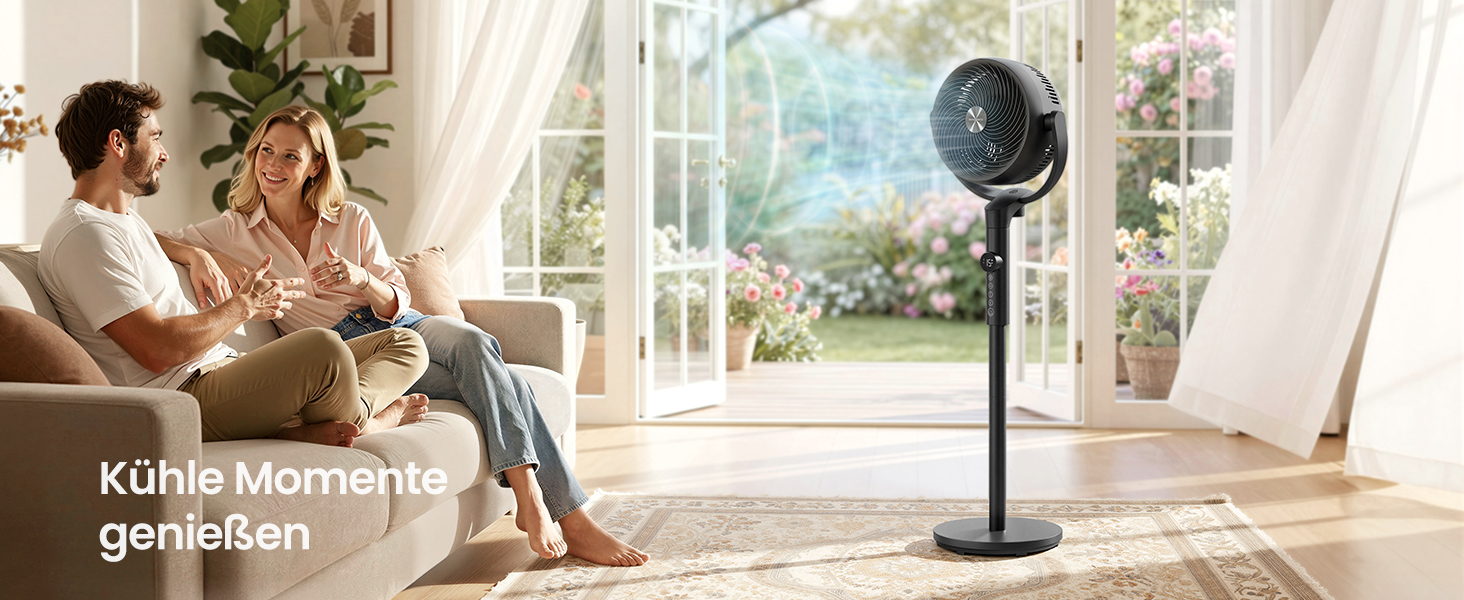 Вентилятор підлоговий SONGMICS XFC002W1EU (Чорний) тихий, з пультом, 120°/135° осциляція, 15 швидкостей, таймер, 3 режими, регульована висота