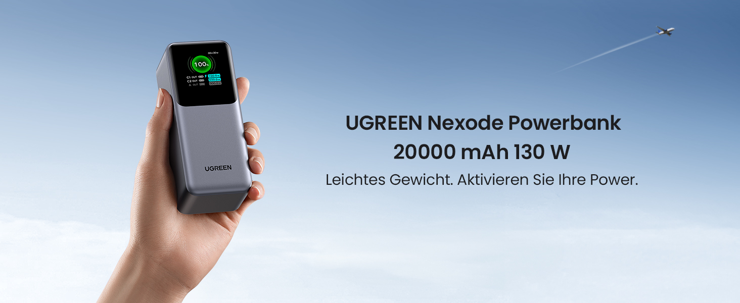 Повербанк UGREEN Nexode 130W Power Bank 20000mAh із зовнішнім акумулятором на 3 порти та цифровим дисплеєм, сумісний з iPhone 15 Pro/Pro Max/15/14, Galaxy S24 Ultra, Macbook Pro тощо