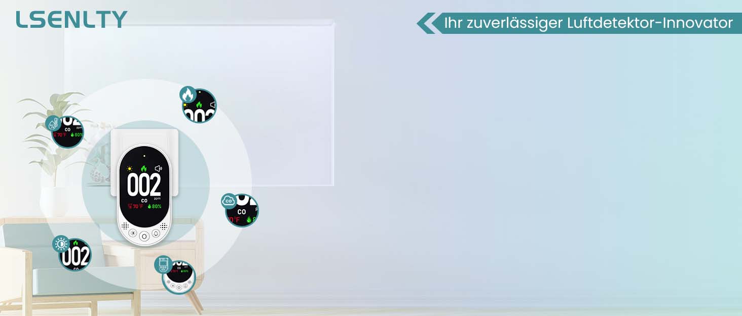 Виявлювач CO з HD-дисплеєм для дому та кемпінгу: 3-в-1 (CO, температура, вологість)