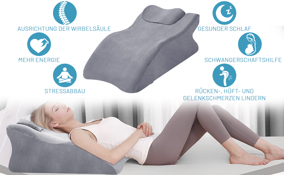 Ортопедична подушка Zepphi для ніг та спини з Memory Foam - для комфортного сну та відпочинку вдома (сіра)