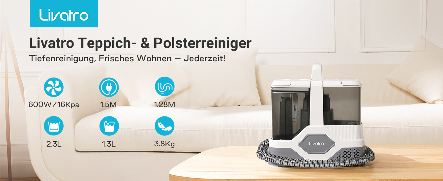 Апарат для чищення м'яких меблів та килимів: потужний волого-пилосос 600W з самоочищенням, об'єм бака 2.3л, 16KPa, для диванів, килимів та меблів.