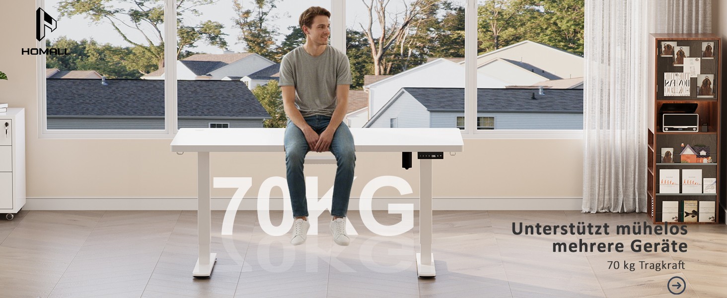 Регульований стіл Homall 200x80 см з USB-портом, електропривод, органайзер для кабелів, пам'ять положень, білий комп'ютерний стіл