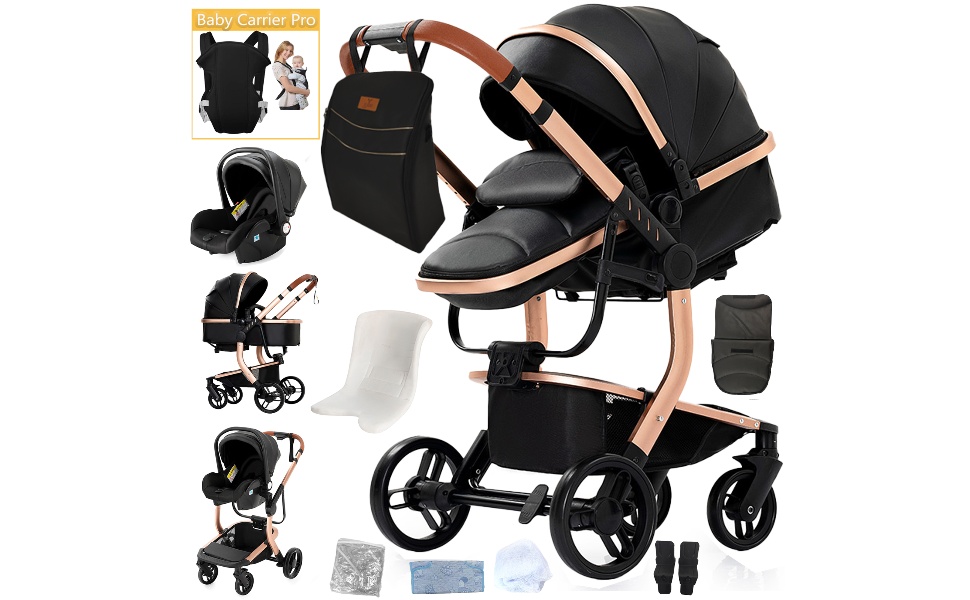 Дитяча коляска 3 в 1 Kinderwagen, 0-4 роки, компактна, складна, з автокріслом, аксесуари (біла)