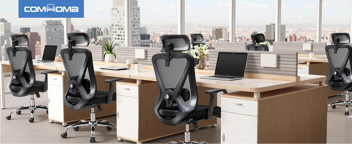 Офісне крісло COMHOMA ергономічне з 3D-підголівником та підтримкою попереку, регульовані підлокітники, функція гойдання