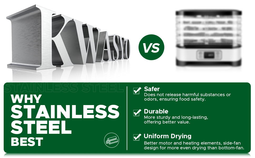 Сушарка для продуктів Kwasyo Edelstahl 750W, 12 ярусів, професійна, з таймером, регулюванням температури та захистом від перегріву + книга рецептів