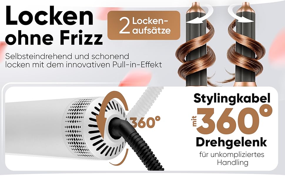 ProfiCare PC HAS 3132 Airstyler 4-в-1: Фен-щітка для локонів, об'єму, випрямлення та сушіння волосся 1000W, біло-рожевий