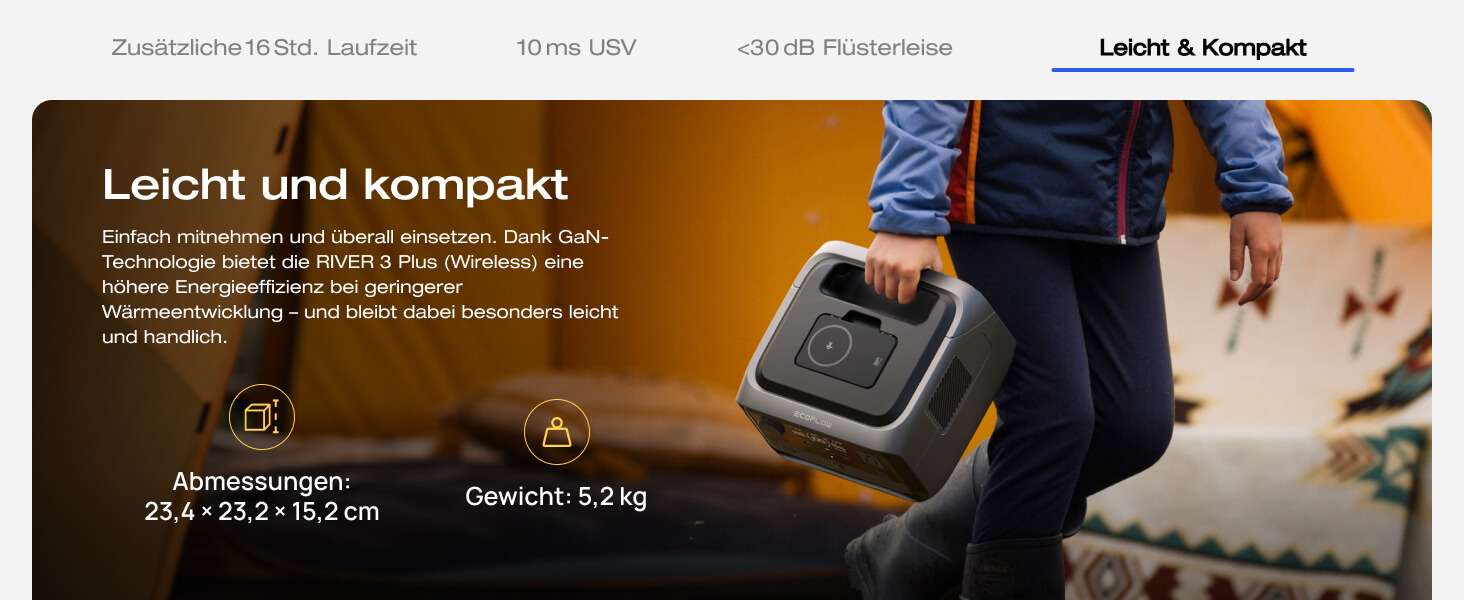 Портативна електростанція EcoFlow RIVER 3 Plus, ємність 286 Wh, номінальна потужність 600 W, пікова потужність 1200 W