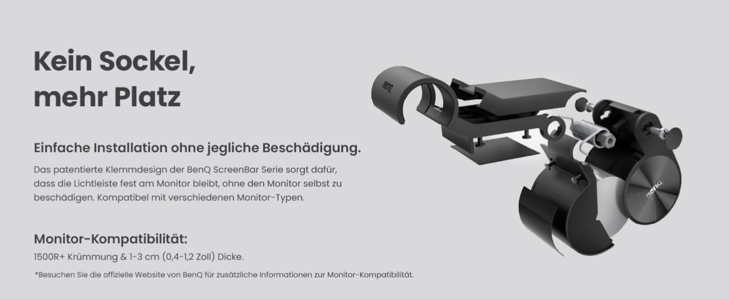 BenQ ScreenBar - LED лампа для монітора з регулюванням кольору та автоматичним затемненням, захист очей, USB зарядка, офісна лампа
