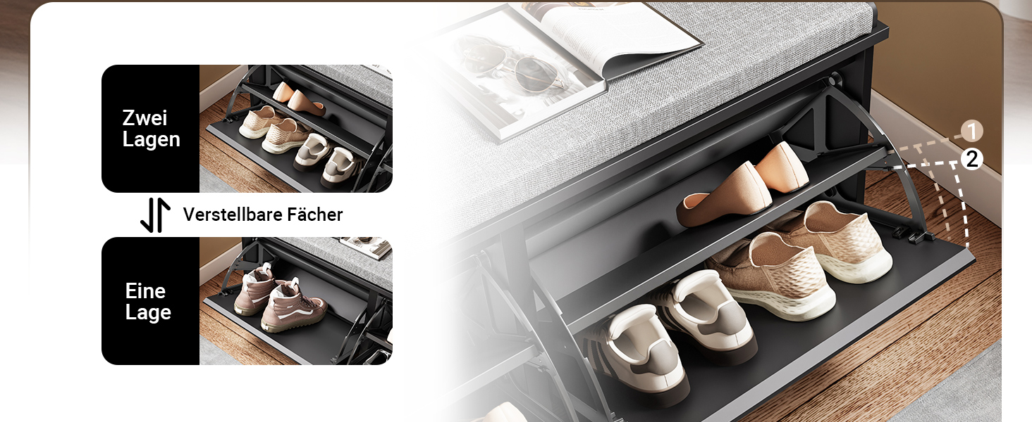 Взуттєва шафа SoBuy з 2 відкидними кришками, вузька, з 4 полицями, біла, 61x100x26 см, FSR165-W (з лавкою, чорна)