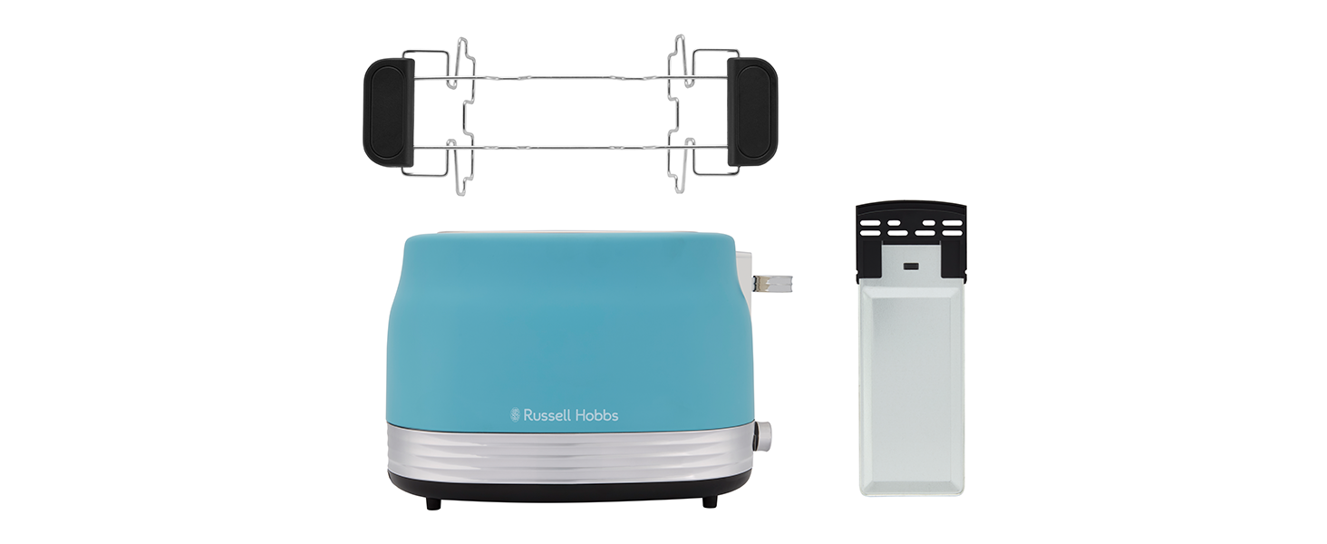 Тостер Russell Hobbs Hanley на 2 тости, блакитний (6 режимів, широкі слоти, розморожування, підігрів, підйом тостів)