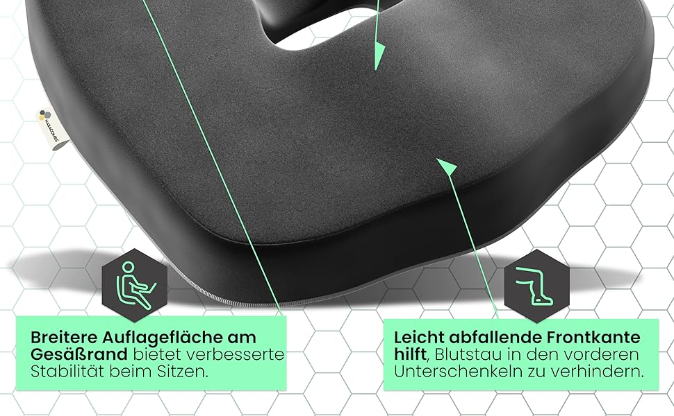 Ортопедична подушка для сидіння – ергономічна, з піною з пам'яті, знімає навантаження з куприка та спини, готова до використання – сертифікована IGR та перевірена Oeko-Tex, ідеальна для офісу, авто, подорожей та вагітності