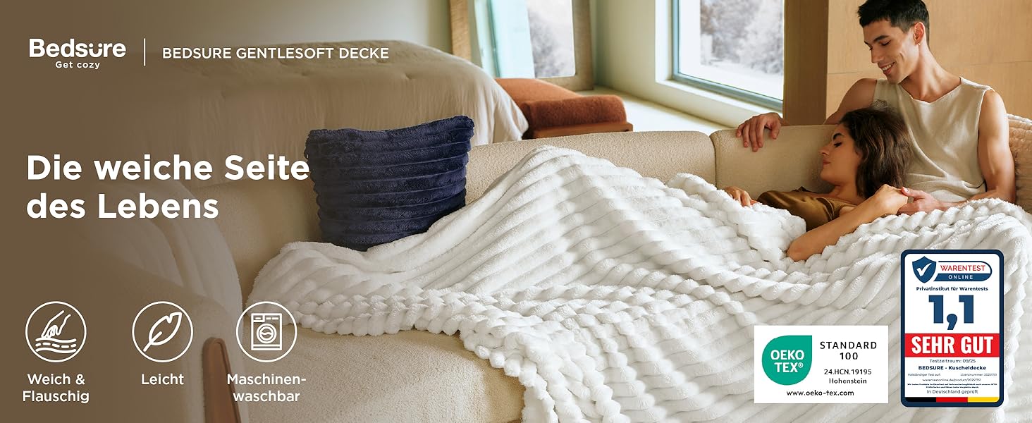 BEDSURE Плед великий 220x240 см - теплий, м'який, для дивана та декору інтер'єру, вовняний, флісовий, білий