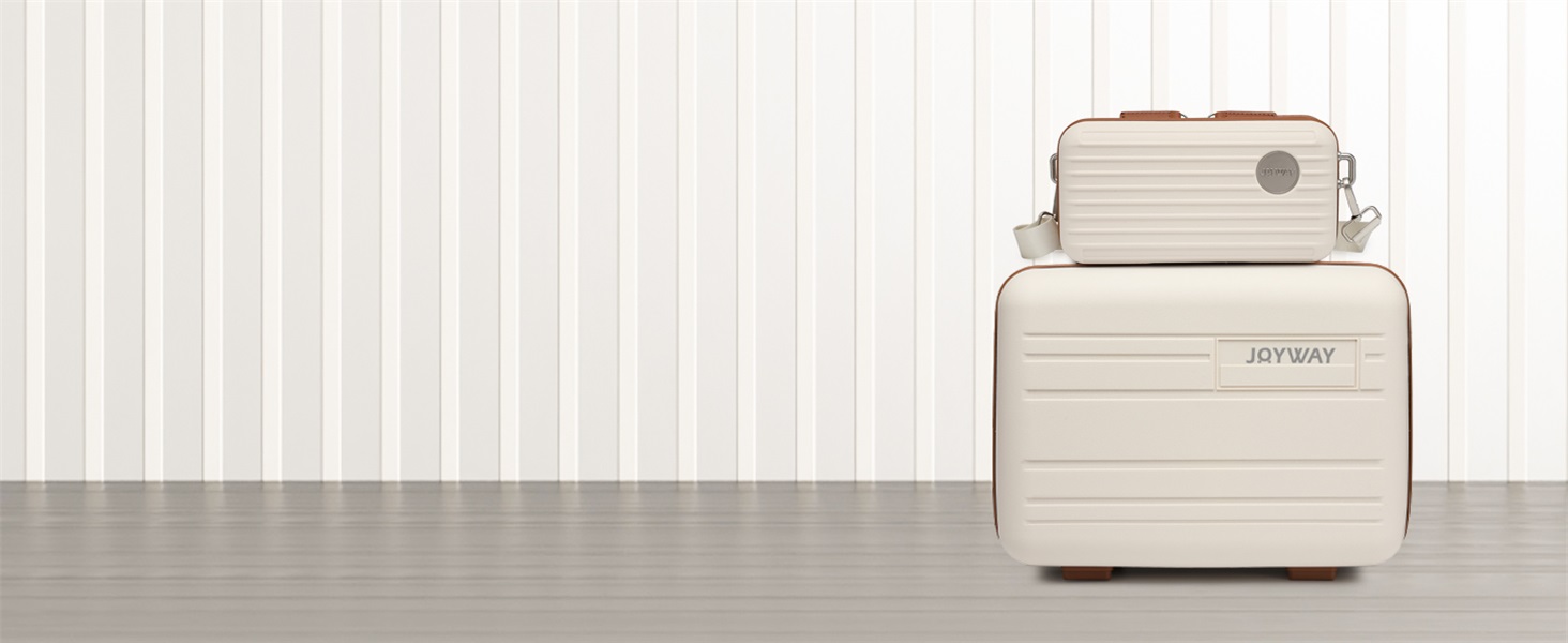 Набір валіз Joyway 5шт з жорстким корпусом, 4 колеса та TSA-замок. В комплекті: косметичка та сумка. (Білий/Коричневий)