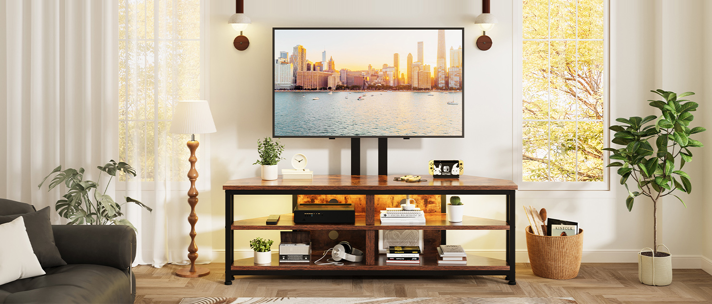 Тумба під телевізор Dripex з LED-підсвіткою, кутовий ТВ-шафка, колір коричневий, 106x45.5x36 см