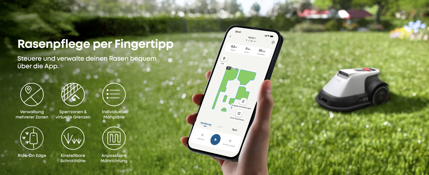 Робот-газонокосарка eufy E15 без дроту, до 800 м², TrueVision, навігація, уникнення перешкод, керування через додаток