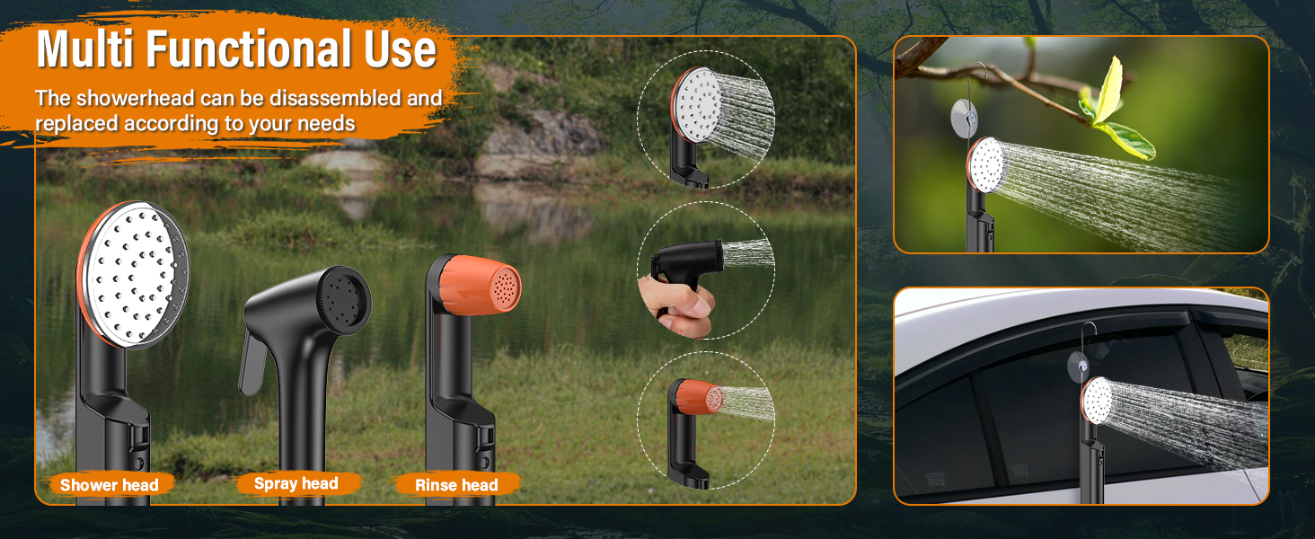 Портативна душова кабіна для кемпінгу з акумулятором 3000mAh, з помпою та насадкою, 1.8м шланг, для відпочинку, подорожей, миття авто та пляжу