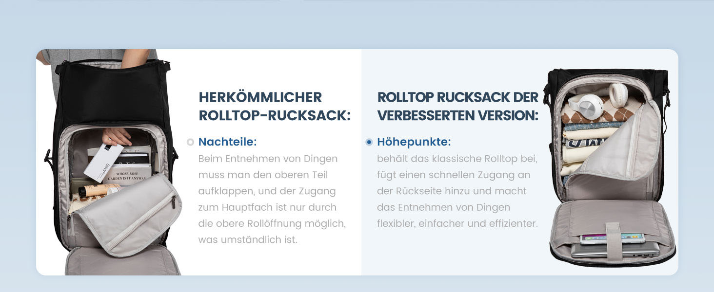 LOVEVOOK Рюкзак Rolltop, чорний, 17.3 дюйми, водонепроникний, для подорожей, школи, університету, велосипеда