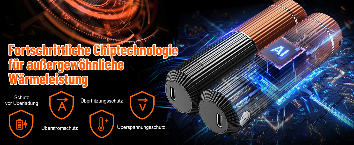 Електричний гріє для рук з ліхтариком, 2 шт., 5000mAh, магнітний, 5 температурних режимів, портативний, для жінок, зимовий подарунок, для зимових видів спорту, indoor/outdoor, чорний та помаранчевий