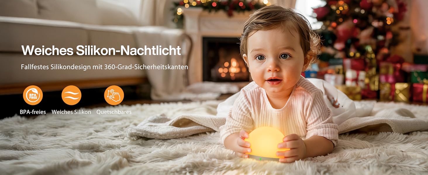 Нічник дитячий JolyWell RGB, силіконовий, USB акумулятор, з таймером, димування, сенсорний, для ліжечка, декор кімнати, подарунок білий