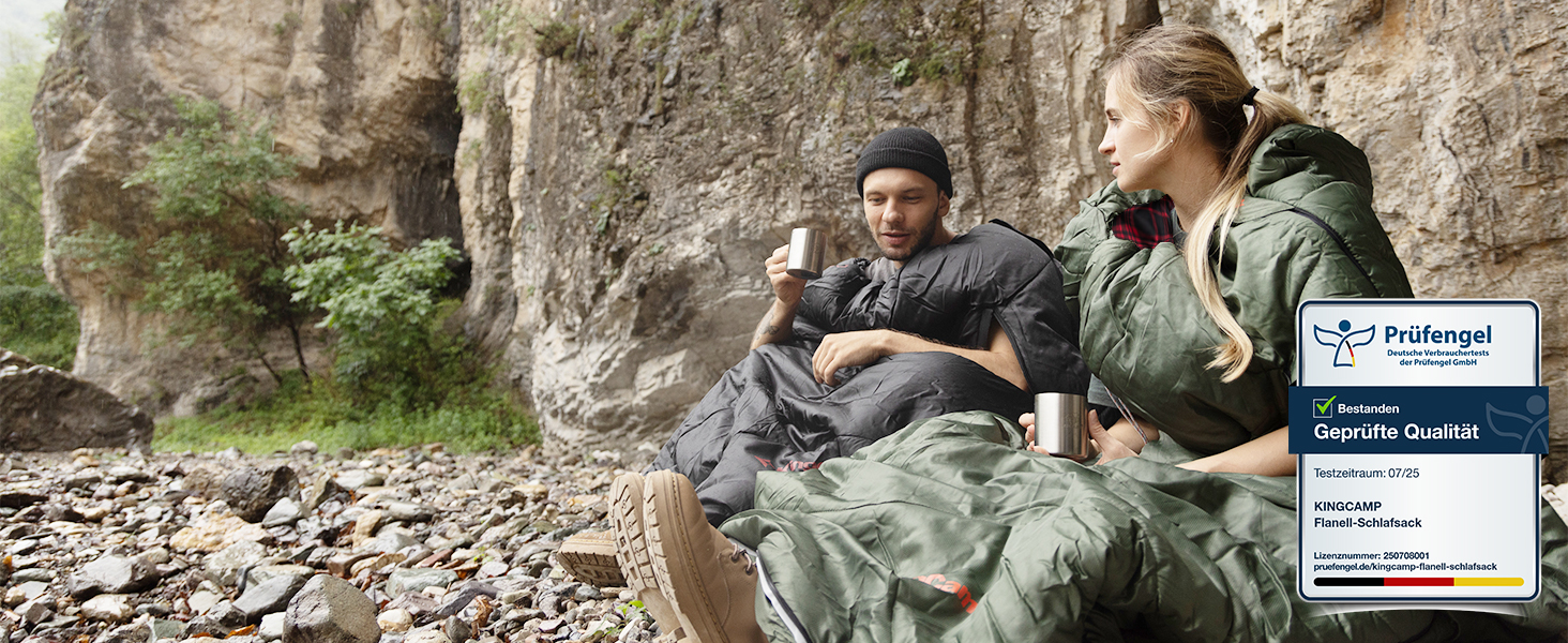 Спальний мішок KingCamp XXL з бавовняного фланелі для дорослих, класичний сірий, 220x100 см