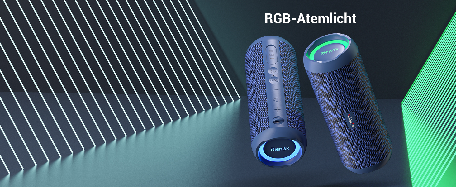 Bluetooth Портативна Колонка RIENOK з підсвічуванням, IPX7, Бас, 3600 mAh, Синій