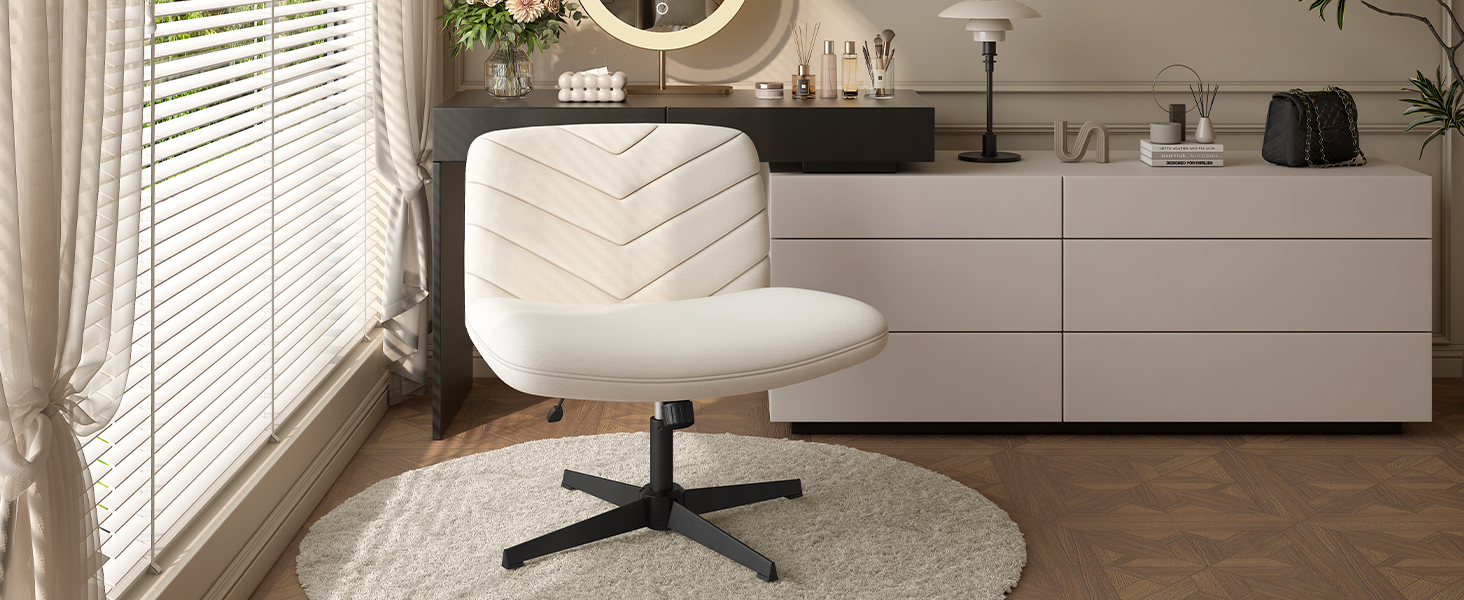 Офісний стілець Yaheetech з роликами, регульована висота, широке сидіння, середня спинка, стілець для шиття, для офісу та спальні (Бежевий)