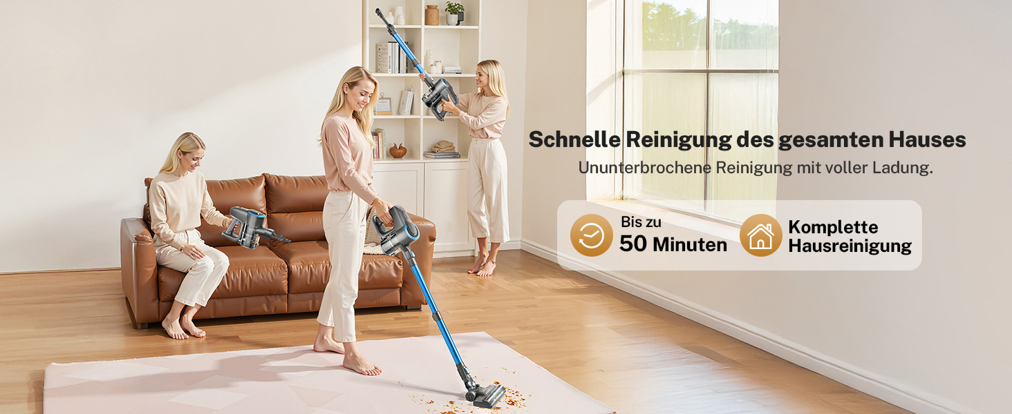 Бездротовий акумуляторний пилосос для дому, 25000Pa, 175W, 50 хвилин роботи, антизаплутана щітка, самостійна парковка, легкий, для килимів, твердих поверхонь, шерсті тварин (блакитний)