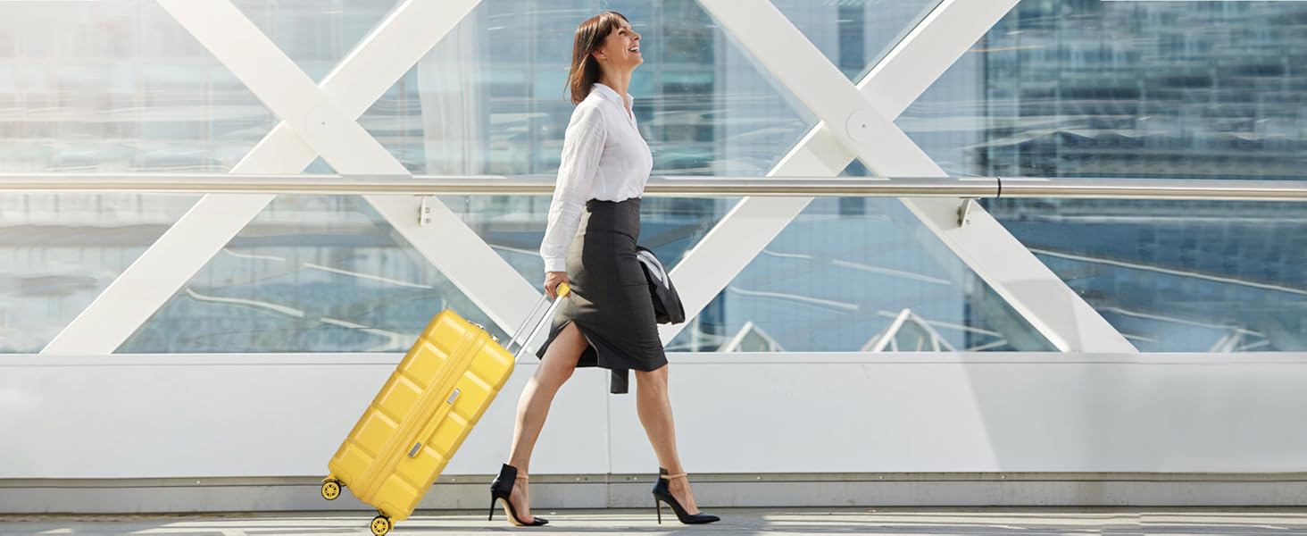 Набір валіз KONO 4 шт. з ABS, з TSA замком, жовтий (M, L, XL)