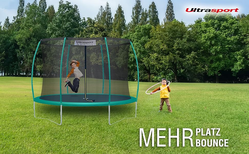 Дитячий батут Ultrasport Deluxe для вулиці Ø 244 см, до 150 кг, з захисною сіткою, драбиною та набором для монтажу