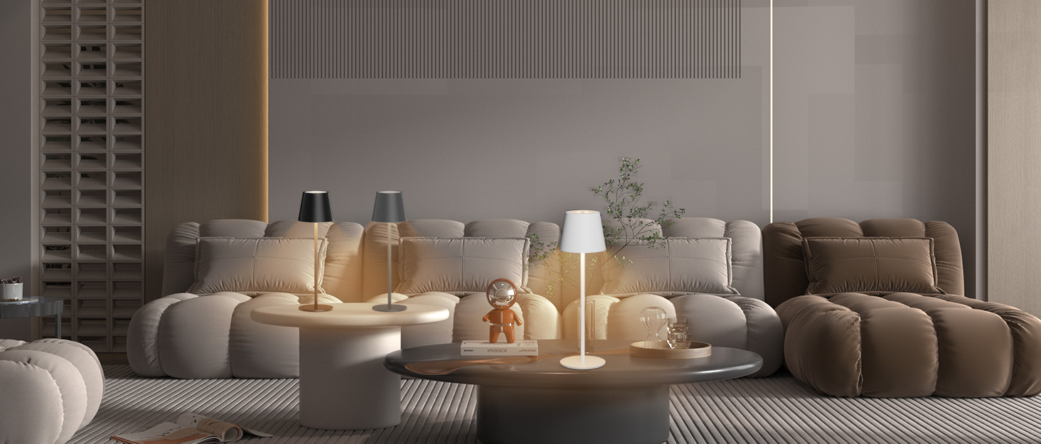 Klighten 2 шт. LED бездротові диммерні настільні лампи Anthrazit, перезарядна лампа USB-C для дому та вулиці, тепле світло 3000K, алюміній, IP54 вологостійка, антрацит