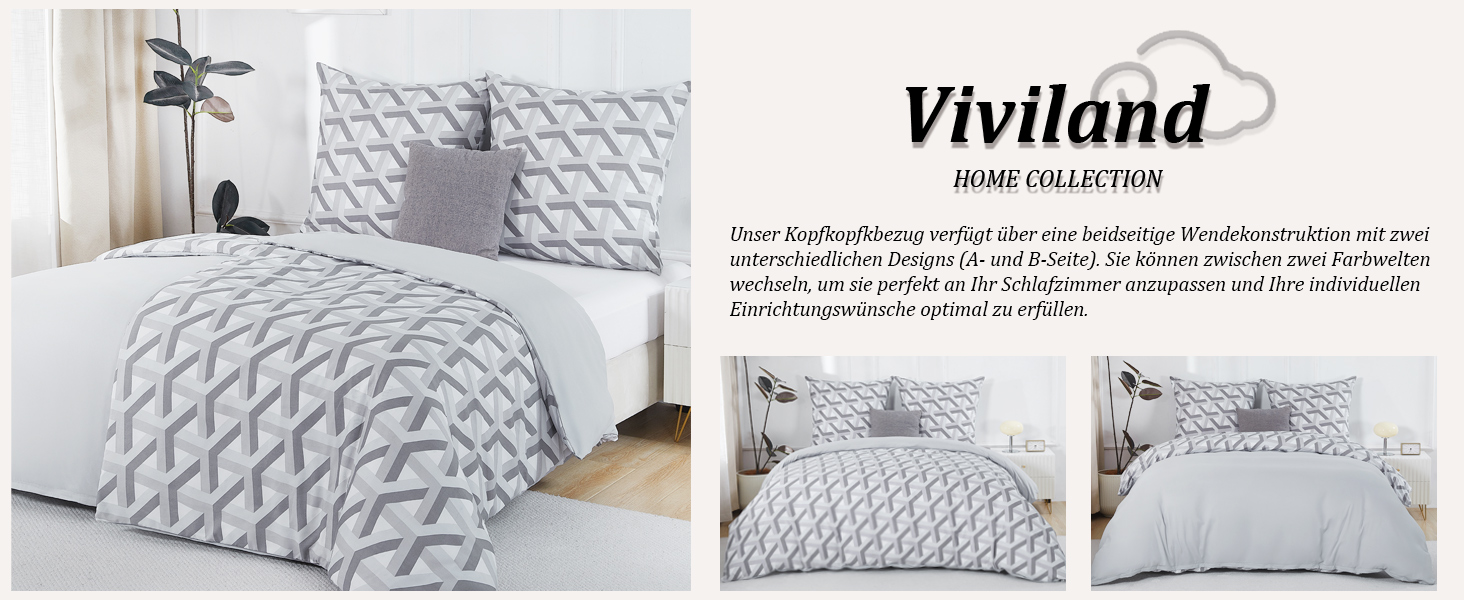 Комплект постільної білизни Viviland з начісною мікрофіброю 155x220 см, м'яка та дихаюча підковдра на блискавці та наволочка 80x80 см, геометричний візерунок