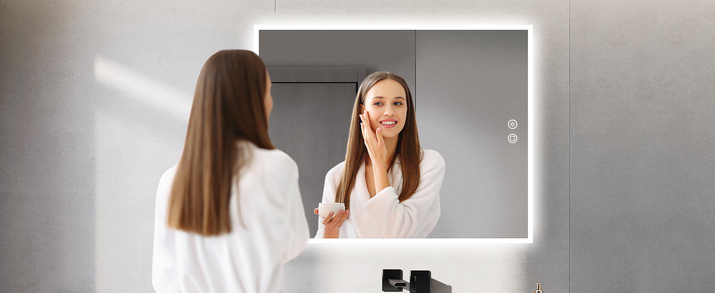 LED дзеркало для ванної кімнати Byecold з підсвічуванням, антизапітнінням, Wi-Fi годинником, датчиком та сенсорним вимикачем, 60x80 см