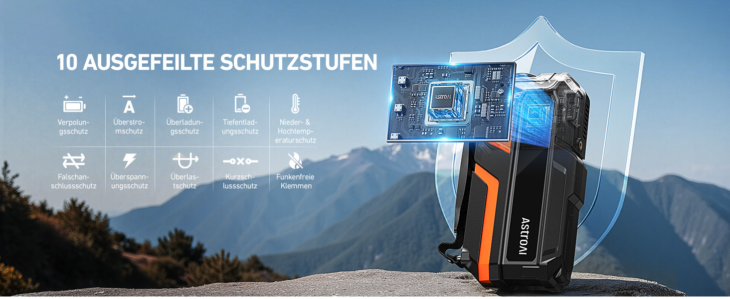 AstroAI MF16 Powerbank для запуску авто з компресором 150 PSI, 6000A, для 12V авто, мотоциклів, SUV, з LED-дисплеєм, помаранчевий