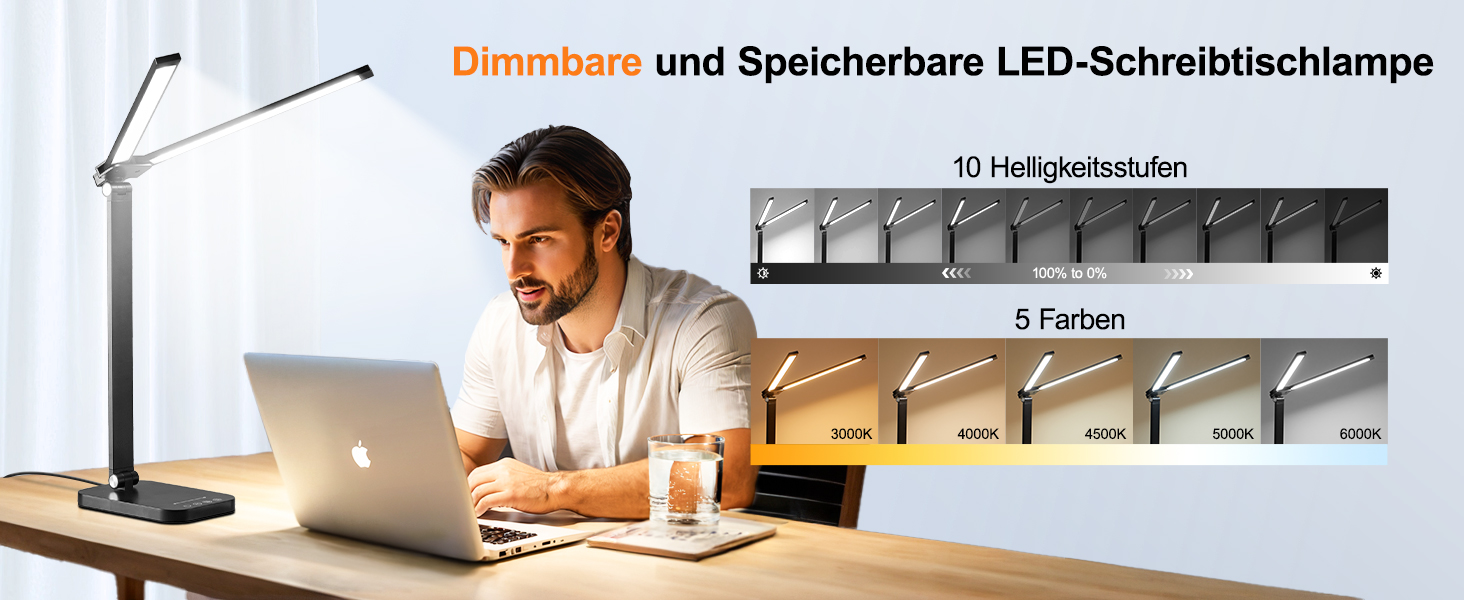 LED лампа настільна One Fire Doppelkopf з регулюванням яскравості та кольору, таймер, для дітей, з мережевим живленням