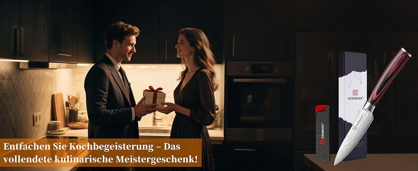KEEMAKE Набір професійних кухонних ножів з нержавіючої сталі з захистом леза, гострі ножі шеф-кухаря та універсальні ножі для м'яса, овочів та риби (овочечистка 8.9 см)