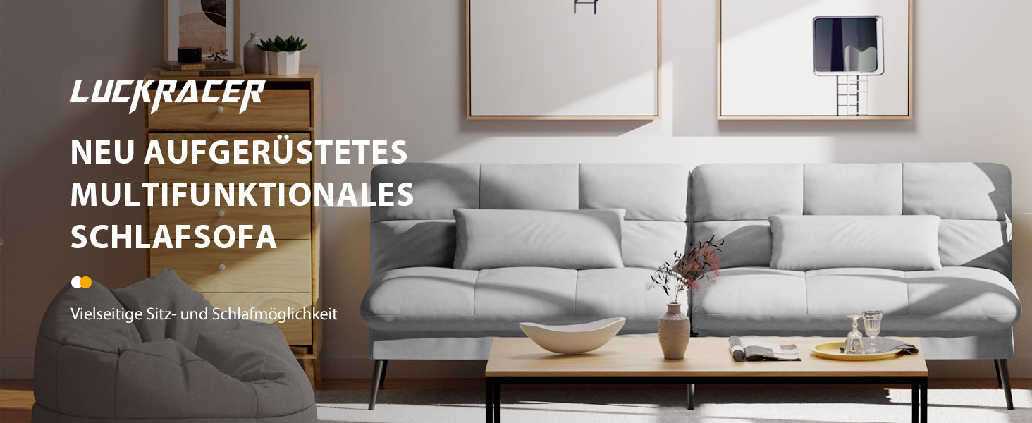 Диван-ліжко LUCKRACER 3-місний з регулюванням кута нахилу, сірий, для вітальні та квартири