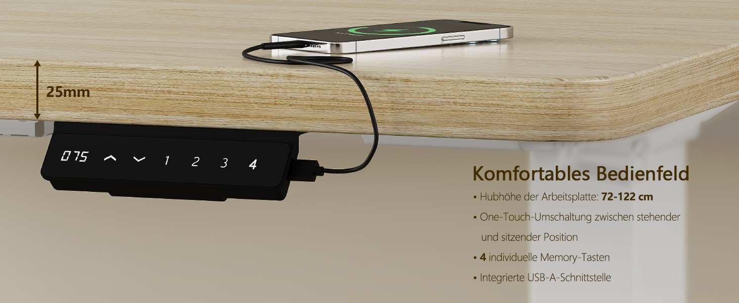 Регульований стіл, 160x80 см, електричний стоячий стіл з подвійним мотором, сенсорна панель, USB-A, кабелеуправління, стільниця 25 мм, ергономічний офісний стіл, білий