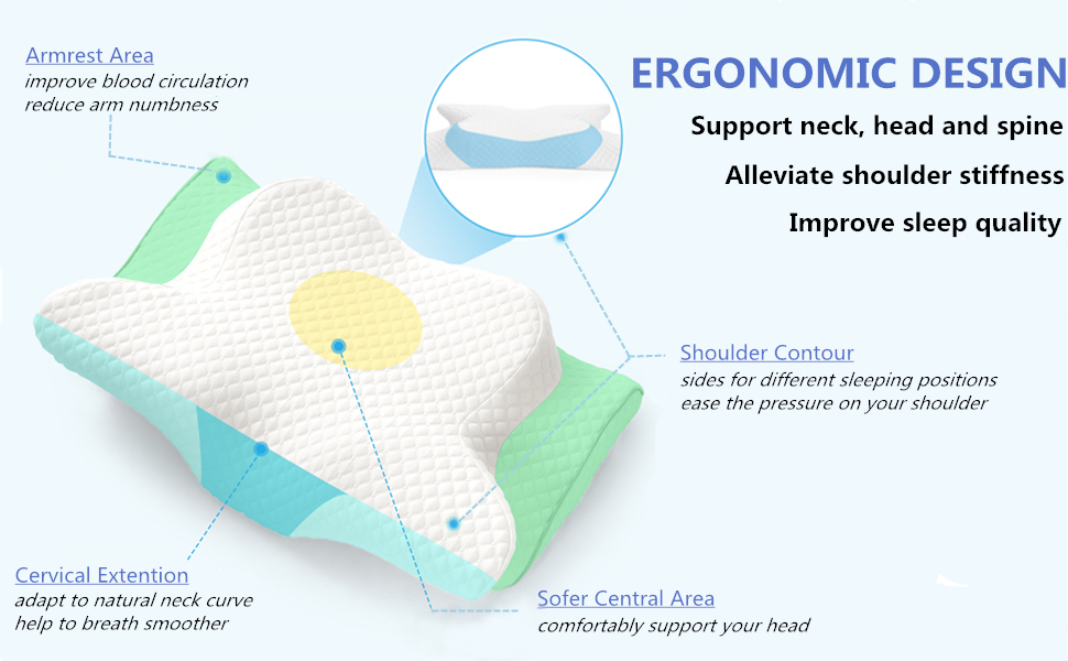 Ергономічна ортопедична подушка Himimi, подушка для підтримки шиї, подушка для сну з ефектом пам'яті, подушка для сну на боці, Біла подушка для захисту від хропіння