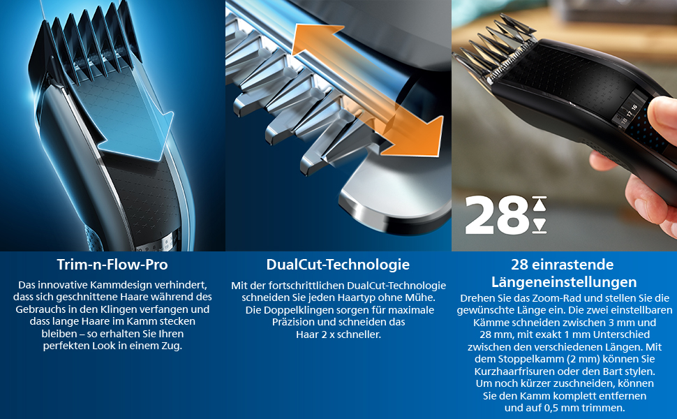 Машинка для стрижки волосся Philips Series 7000 HC7650/15 з технологією Trim-n-Flow, 28 насадок
