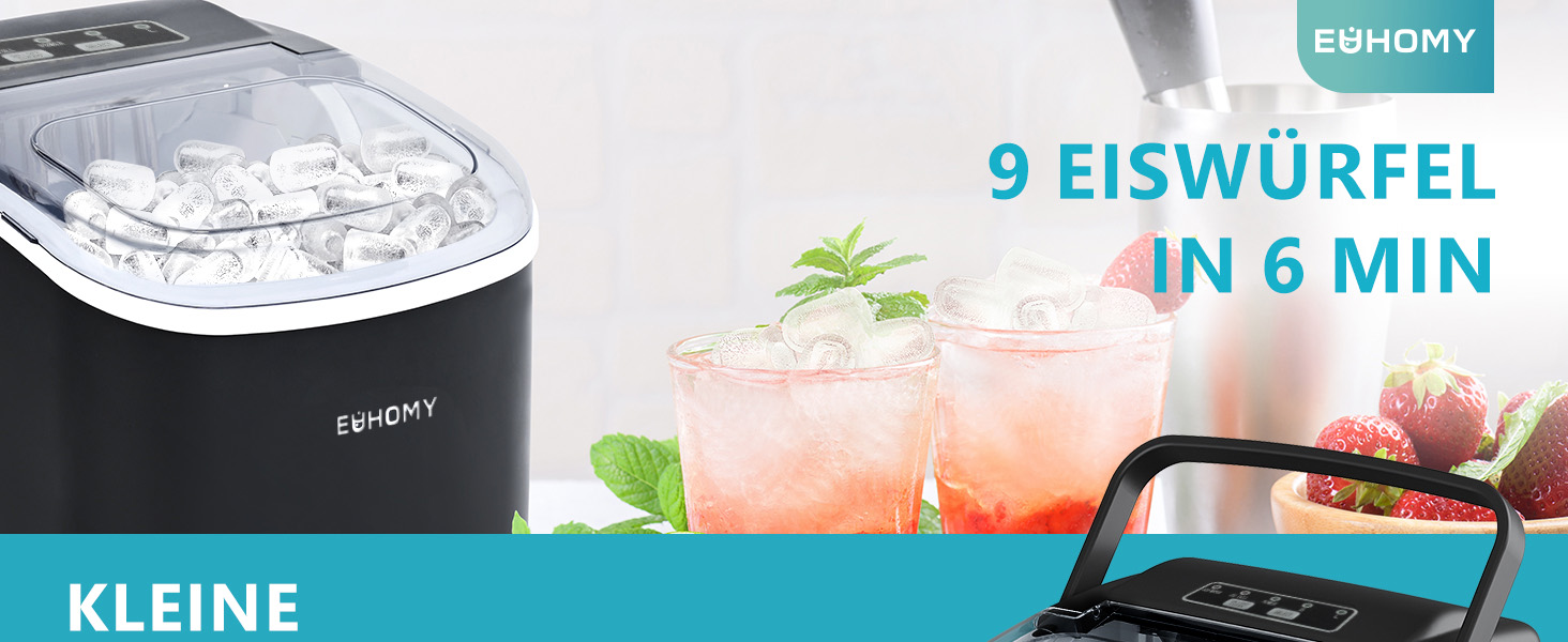 Машина для приготування льоду EUHOMY, 12 кг/24 год, чорна, самоочисна, 1.2 л