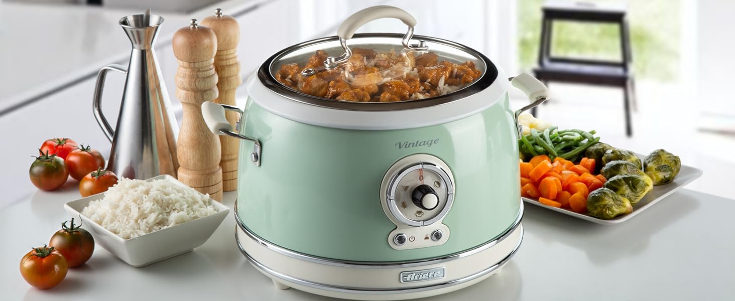 Мультиварка Ariete Vintage 2904 блакитна 3.5л для рису, приготування на пару, повільного приготування з керамічним антипригарним покриттям 650W